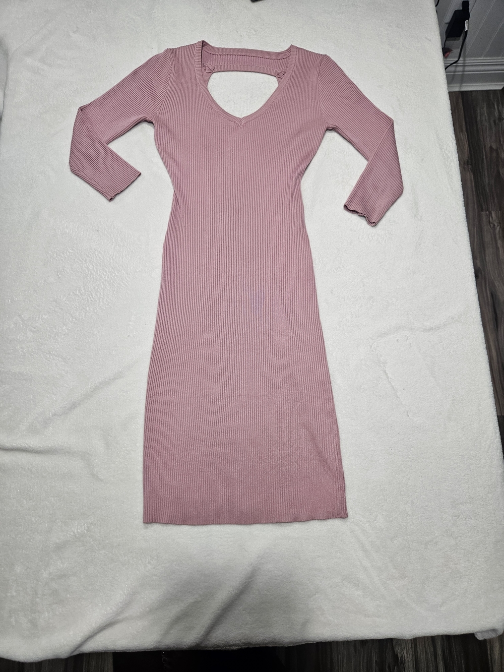 No Boundaries Dusty Rose Ribbed Long Sleeve Midi Dress with Back Cutout